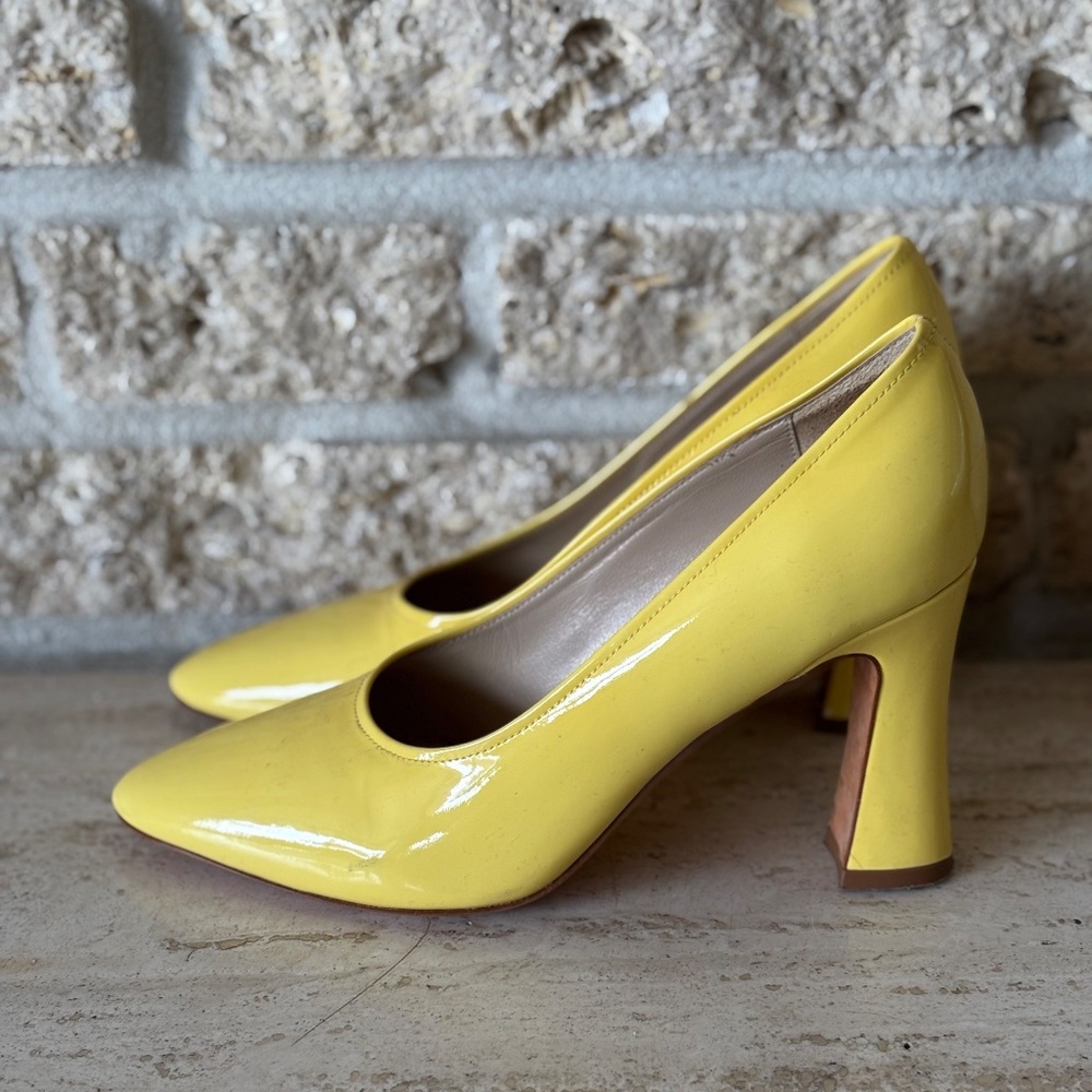 Maryam Nassir Zadeh Patent Yellow High Heels Pumps Size 7.5 MNZ Bertrand - Picture 3 of 10
